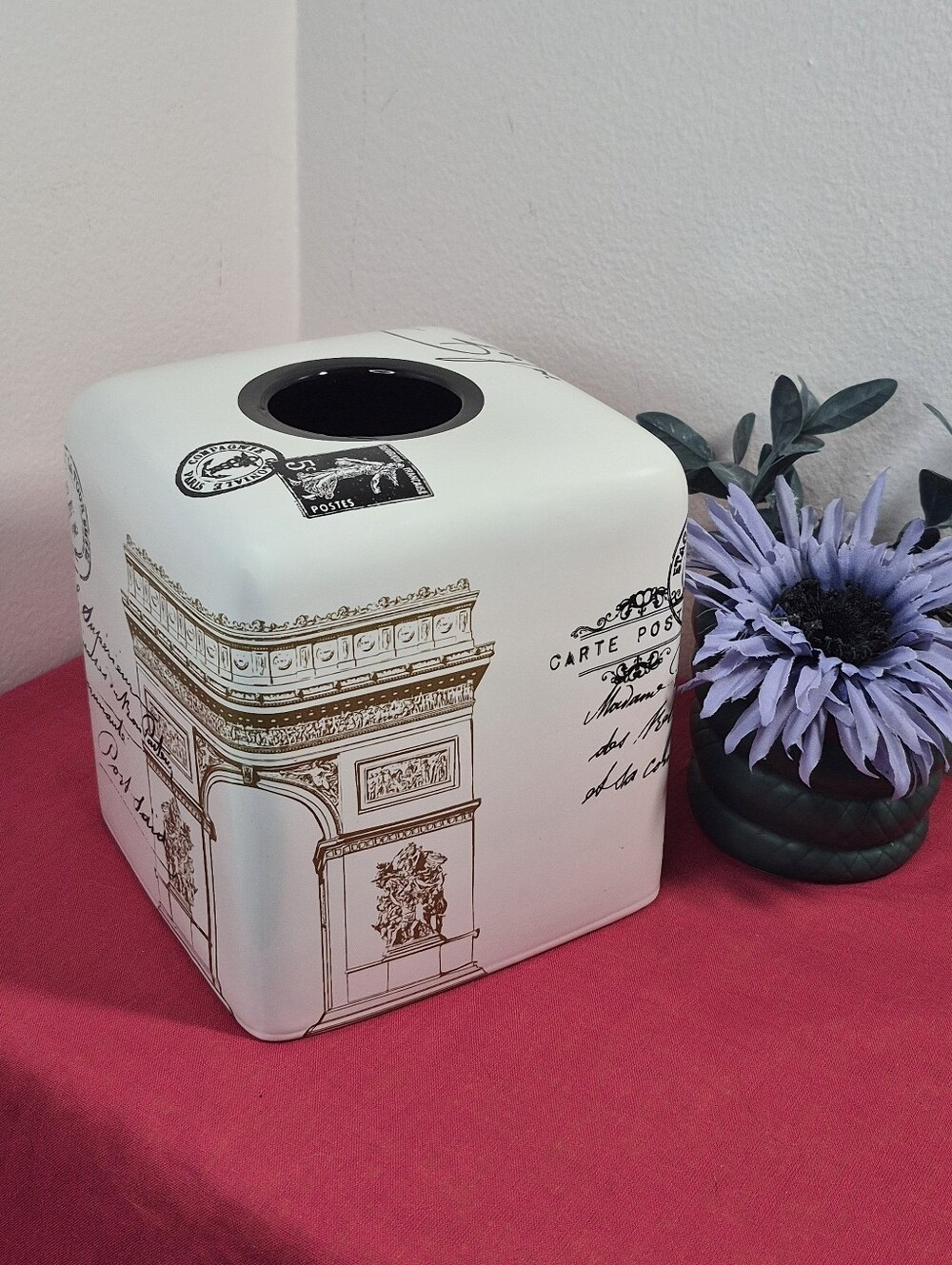 Paris Themed Ceramic Square Tissue Box Cover 5.5" x 6"